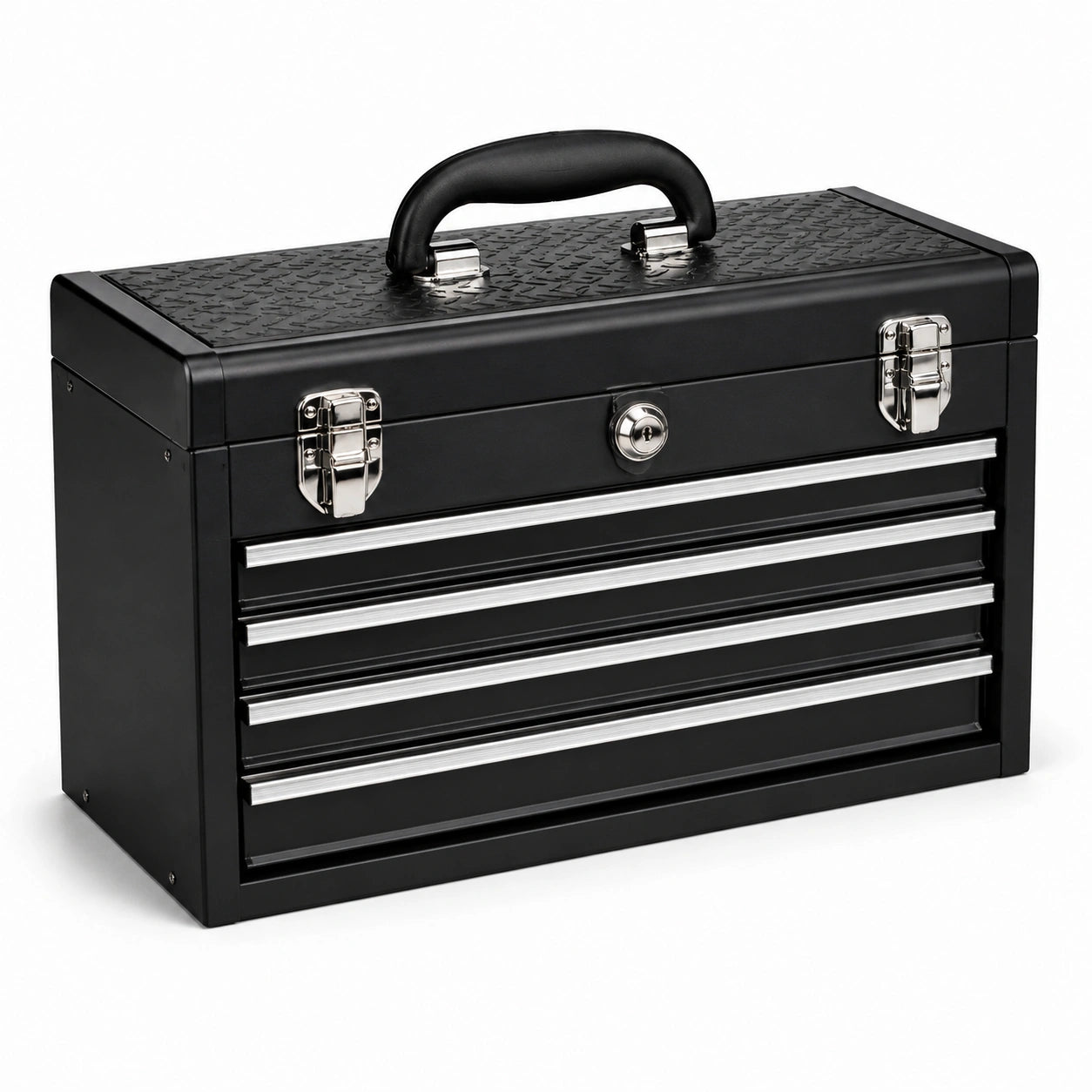 Boîte à outils en métal avec 4 tiroirs noirs