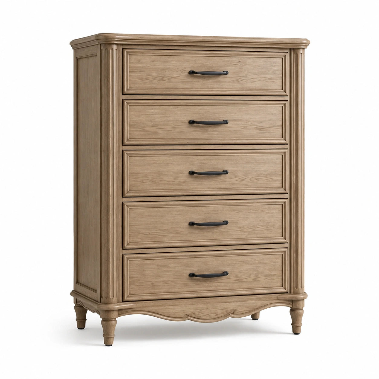 Commode haute en chêne à 5 tiroirs