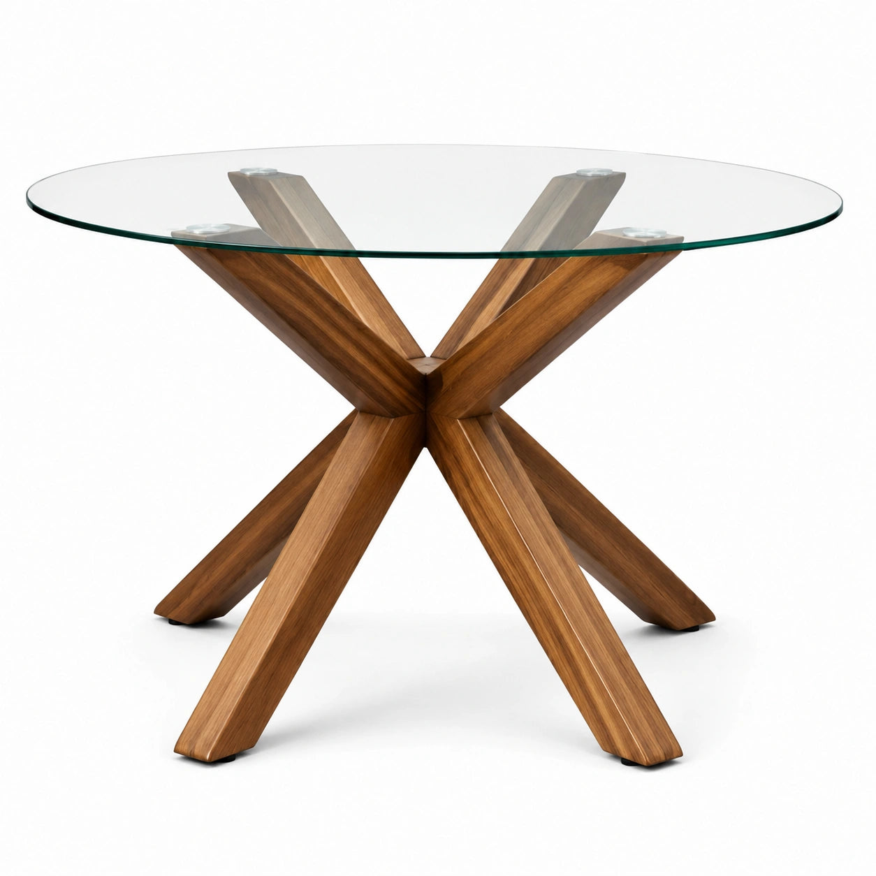 Table ronde en bois avec plateau en verre trempé