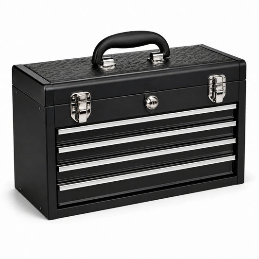 Boîte à outils en métal avec 4 tiroirs noirs