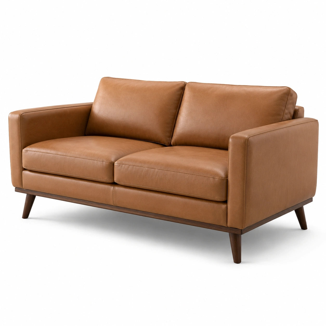 Canapé 2 places en cuir synthétique marron avec structure en bois
