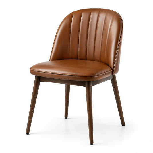 Chaise en cuir synthétique marron avec pieds en bois