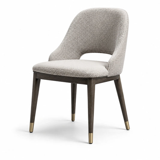 Chaise en chêne avec tissu bouclé gris