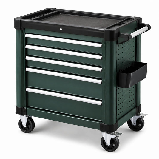 Chariot à outils en métal avec 6 tiroirs vert et argent