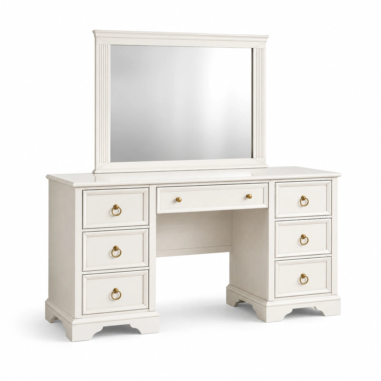 Coiffeuse en Bois Blanc avec Miroir et Six Tiroirs