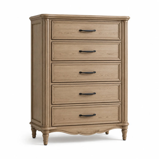 Commode haute en chêne à 5 tiroirs