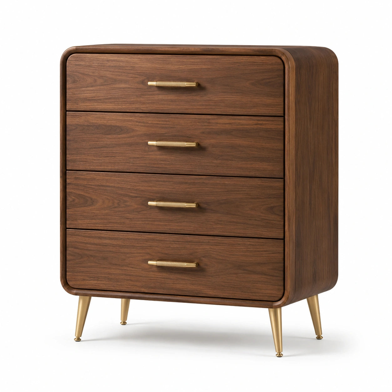 Commode en bois de noyer avec poignées en métal doré