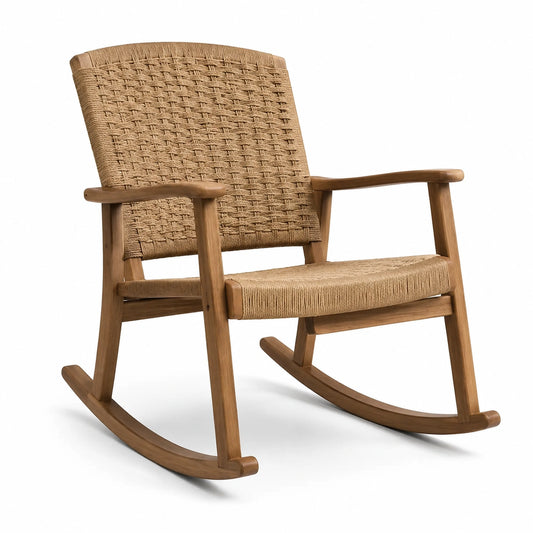 Chaise à bascule en teck avec assise en corde