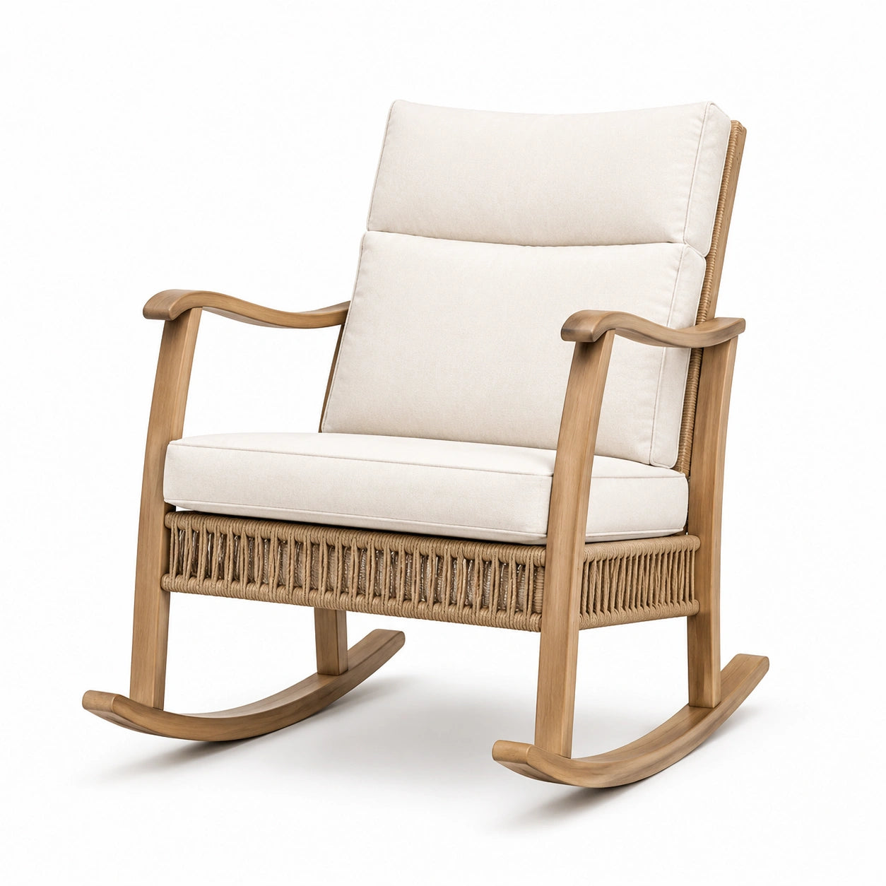Fauteuil à bascule en bois et polyester beige